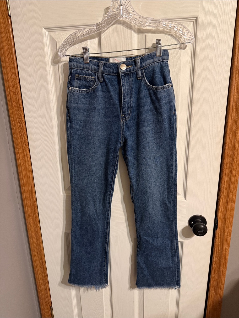 Current/Elliott Cropped Straight-Leg Jeans in Medium Blue 13”waist 24 length